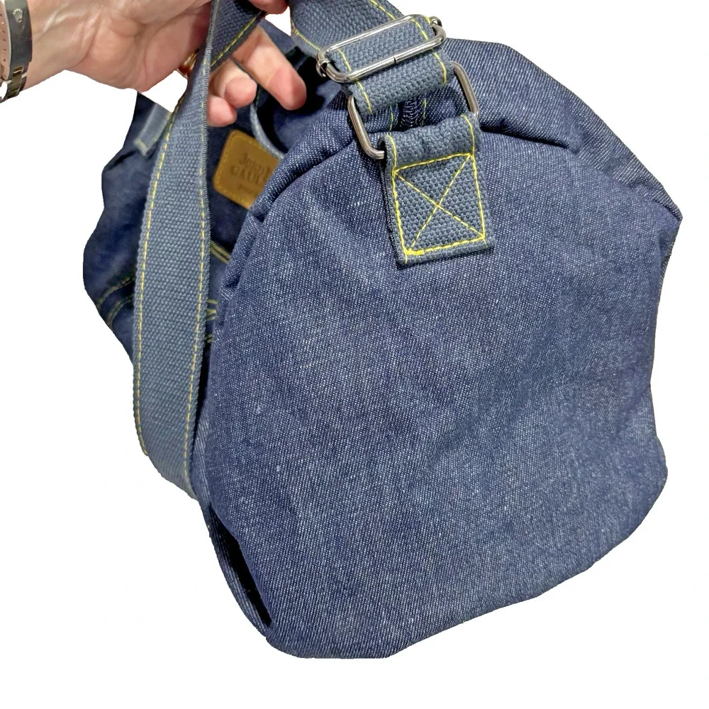 Jean Paul Gaultier Weekend Duffle Tote Travel Bag Blue Denim Canvas 2-Way Straps